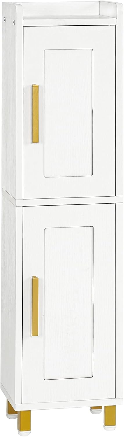 HOOBRO Bathroom Storage Cabinet. Small Corner Floor Cabinet with 2 Doors and Adjustable Shelf. Narrow Bathroom Toilet Paper Storage Furniture. for Small Space. Restroom. 5.9 x 7.9 x 31.5 Inches. White