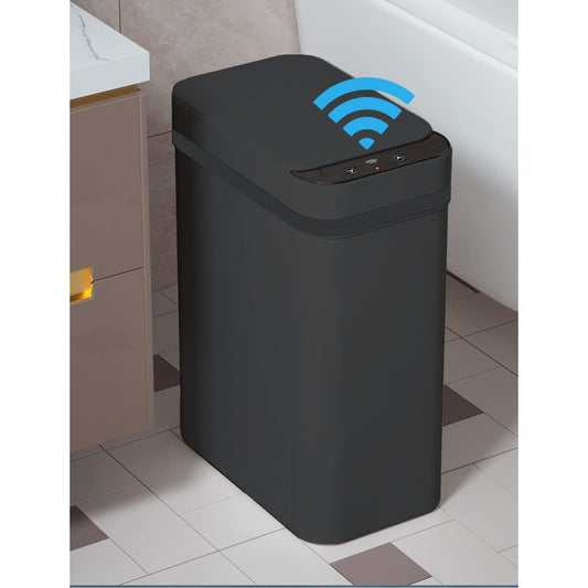 Yatmung Touchless Bathroom Trash Can - 2.5 Gallon Smart Trash Can Sensor Motion - Skinny Trash Bin with Lid - Electric. Narrow. Plastic. Auto Open - Small Slim Automatic Garbage Can (Black)