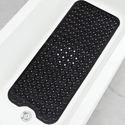 Linoows Bathtub and Shower Mats. Extra Long Non-Slip Bath Mat 39 x 16 Inch. Machine Washable Bath Tub Mat with Suction Cups & Drain Holes for Bathroom. Black
