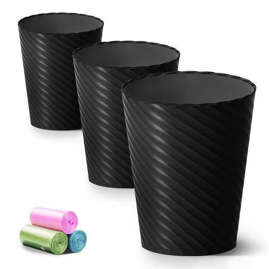 Bathroom Trash Can. 3 Pack 1.8 Gallons Small Trash Can with Trash Bags. Bathroom Garbage Can. Plastic Trash Bin. Round Waste Basket for Living Room. Bedroom. Office. Kitchen. Compact Space (White)
