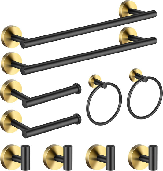 Bathroom Hardware Set 10 Pieces. Stainless Steel Towel Bar Set Includes 16 inch Towel Bar. Towel Hook. Towel Ring Toilet Paper Holder