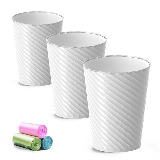 Bathroom Trash Can. 3 Pack 1.8 Gallons Small Trash Can with Trash Bags. Bathroom Garbage Can. Plastic Trash Bin. Round Waste Basket for Living Room. Bedroom. Office. Kitchen. Compact Space (White)
