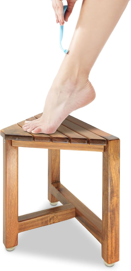 ENKEZI Shower Foot Rest 12 in - Shower Stool for Shaving Legs. Small Corner Bathroom Bench Suitable for Small Shower Spaces - Bath Seat. Spa Foot Rest Shaving Stool Corner