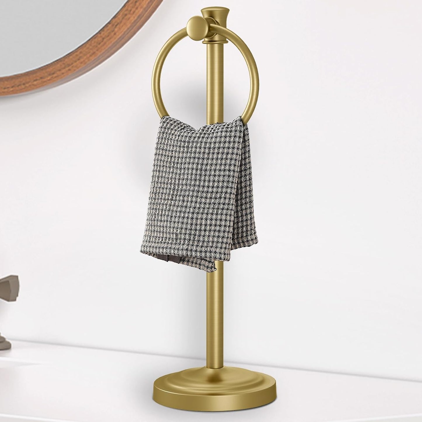 Hoimpro 17 Inch Stand Hand Towel Holder Towel Bar Towel Hanging Ring. Free Standing Floor Hand Towel Rack Storage for Bathroom Kitchen Vanity Countertops. Hardware Accessories(Oil Rubbed Bronze)