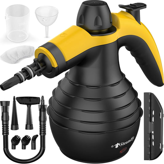 Pressurized Handheld Steam Cleaner with 10pcs Accessories & Safety Lock. Multi-Purpose & Powerful Home Use Steamer for Cleaning. Car. Bathroom. Shower. Upholstery. Grout. Window
