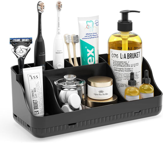 Bathroom Counter Organizer and Storage. 7 Slots Detachable Toothbrush Holders for Bathrooms. Anti-Slip Electric Toothbrush and Toothpaste Holder Countertop Vanity Organizer Accessories for Adults Kids