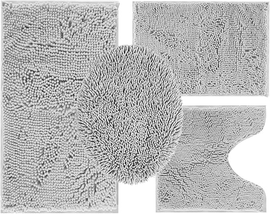 Bathroom Rugs Sets 4 Piece with Toilet Lid Cover. Non Slip Bathroom Mats Extra Soft Chenille Bath Rugs Absorbent Shaggy Rugs Perfect Plush Mats U-Shaped Toilet Rug and Toilet Cover Kitchen.Home Decor
