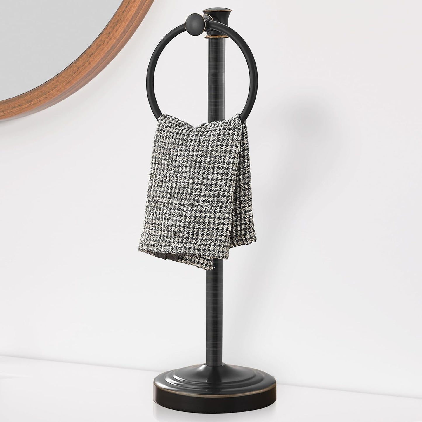Hoimpro 17 Inch Stand Hand Towel Holder Towel Bar Towel Hanging Ring. Free Standing Floor Hand Towel Rack Storage for Bathroom Kitchen Vanity Countertops. Hardware Accessories(Oil Rubbed Bronze)